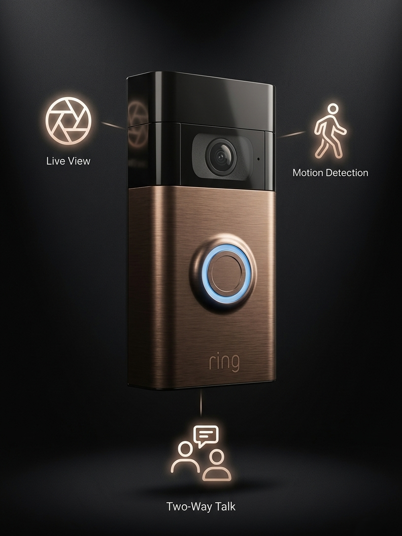 A Ring Battery Doorbell on a house entrance for the ultimate smart  home security guard review