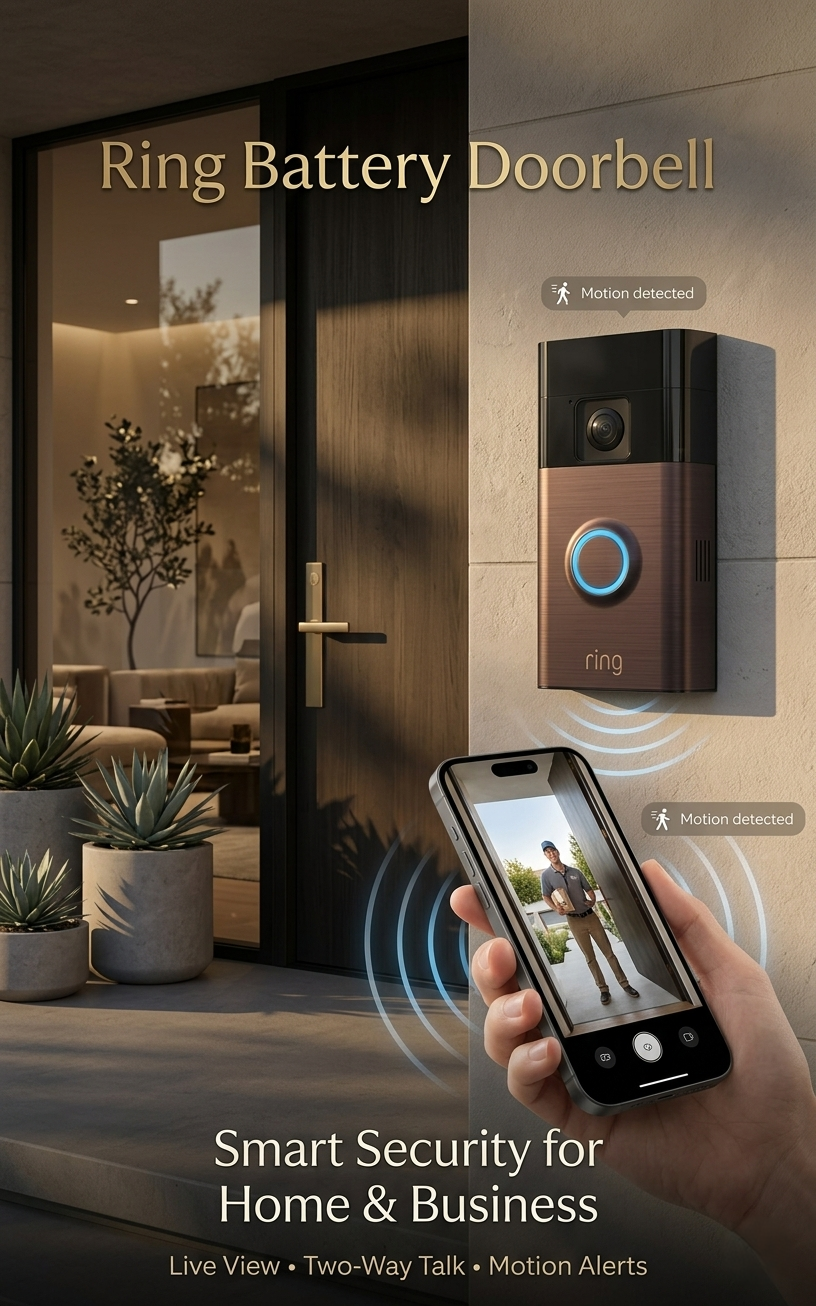 A Ring Battery Doorbell on a house entrance for the ultimate smart home security guard review